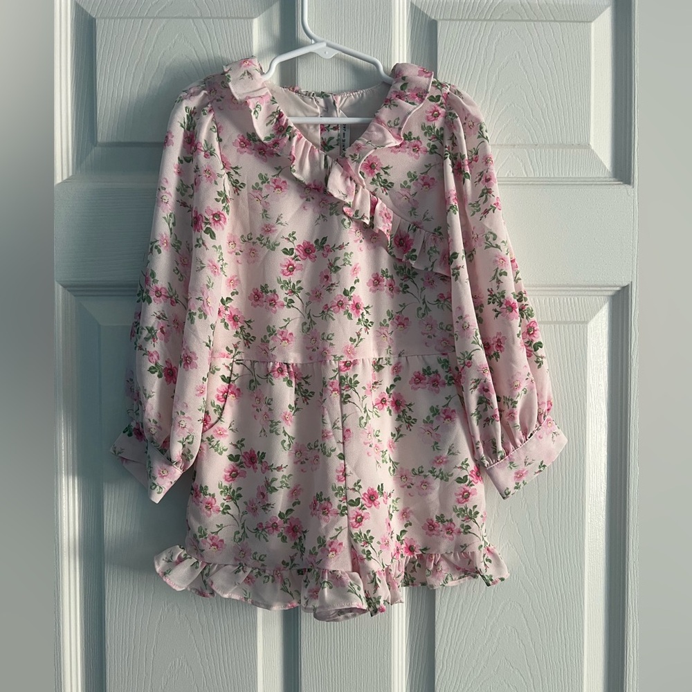 Janie and Jack Pink Floral Ruffle Long Sleeve Romper